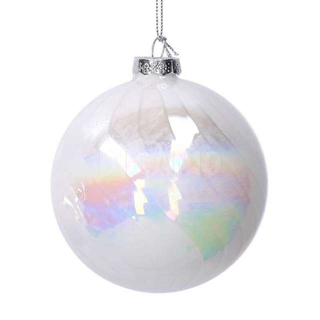 Sfera vetro perlato iridescente bianco diam. 10h10 - Principale