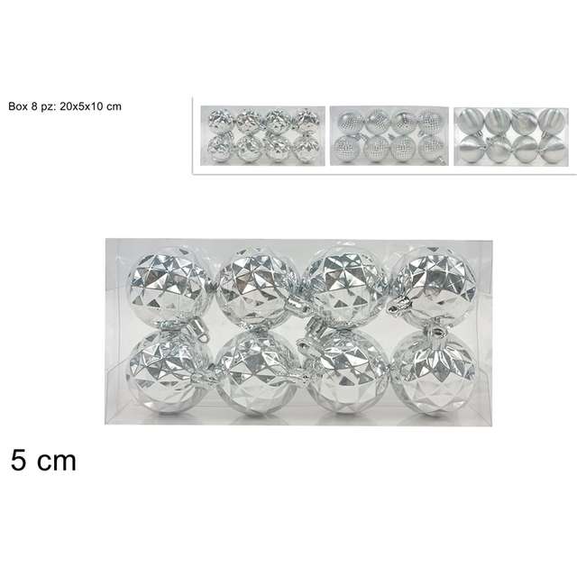 Palle 5 cm. 8 pz. silver 3ass in pvc box - Principale