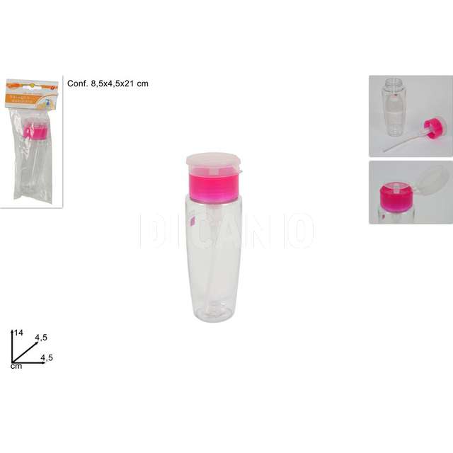 Bottiglia plastica con dosatore per cosmetica rosa . - Principale