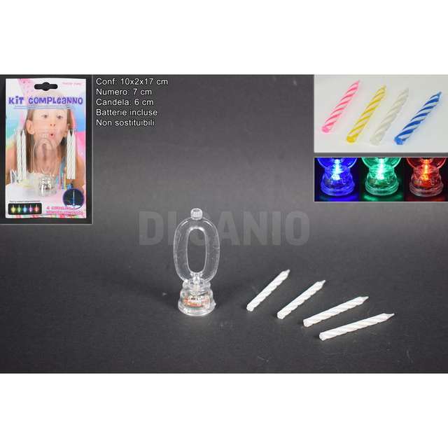 Candeline 4pz c/numero 0 c/luce batt. 7cm led due esse - Principale