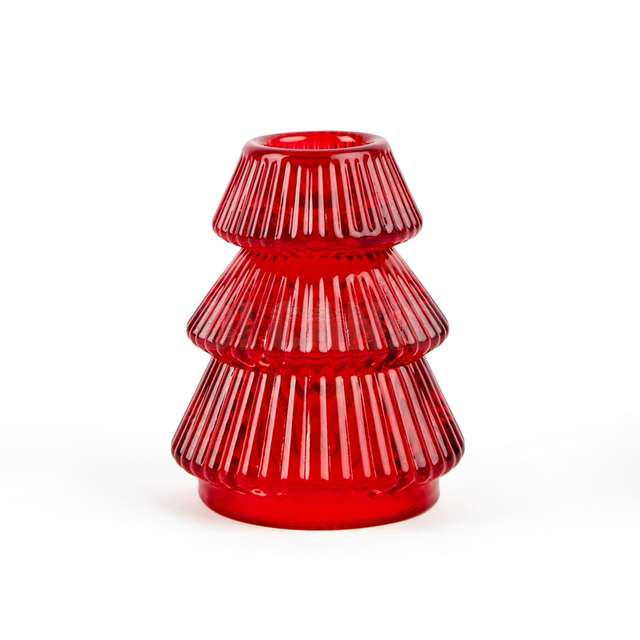 Portacandela stelo ad albero rossa in cera e vetro d.5xh.8 cm - Principale