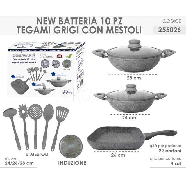 Batteria 10 pz induzione ( 1 x teg.cm.24-28 c-c+1 bist.26.+5mestoli) - Principale