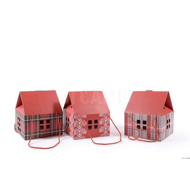 Scatola panettone casetta con decori 24.5x24.5x32cm - Principale