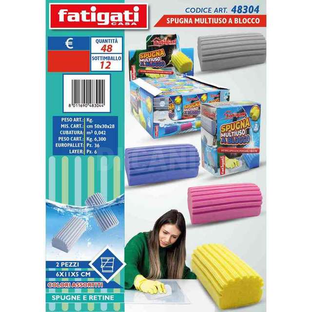 Spugna multiuso a blocco 2 pz cm.6x11x5 - Principale