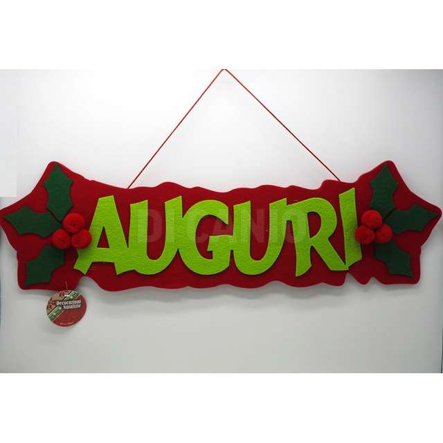 Dietroporta ovatta rossa con scritta auguri h.19 5x69cm. - Principale