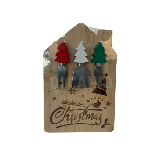 Tagliere natalizio in bamb? con 3 utensili aperitivo 30x20xh.2.5 cm - Principale