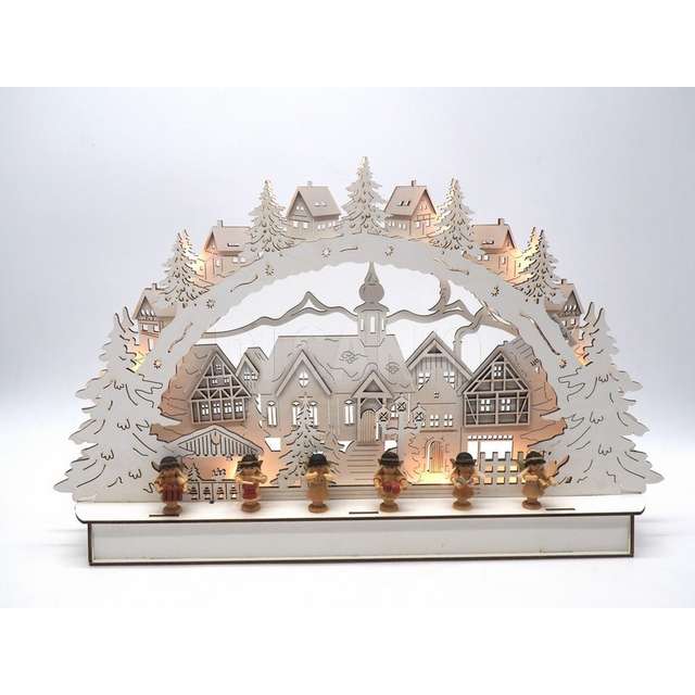 Paesaggio arco legno c/angeli h.28x45x7cm. c/10luci bianco creare - Principale