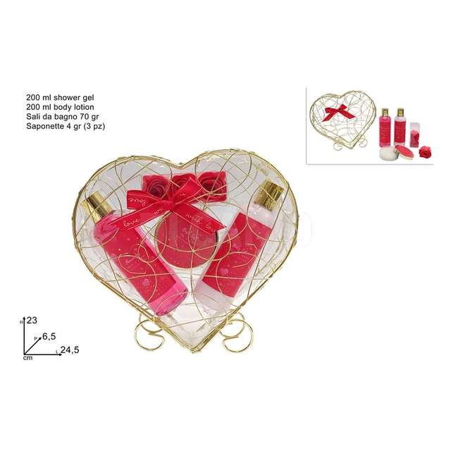 Confezione regalo cuore set da bagno 4 pz rossa - Principale