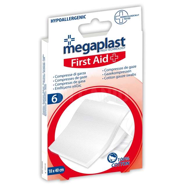 Compresse di garza 6 pz 18x40cm first aid megaplast - Principale