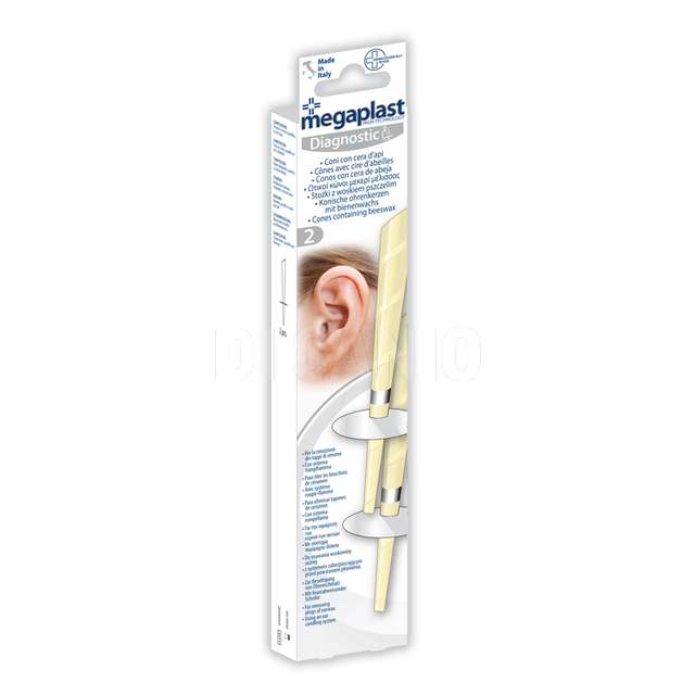 Set 2 coni auricolari con cera d'api e salvagoccia diagnostic megaplast - Principale