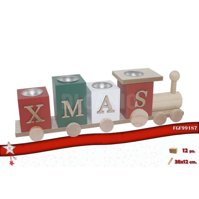 Treno legno porta tealight cm.38x12 - Principale