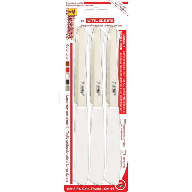 Set 6 coltelli da tavola inox cm.11 manico bianco linea super - Principale