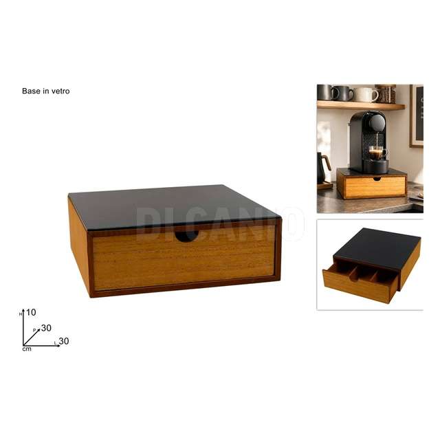 Cassetto legno portacialde 30x30x10 base vetro nero - Principale