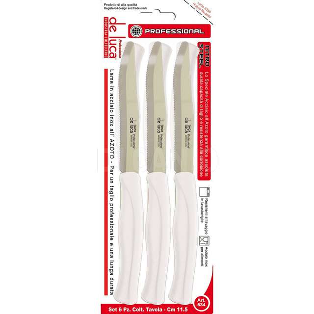 Set 6 pz coltelli tavola nitro steel l.professional manico bianco deluca.-634-b- - Principale