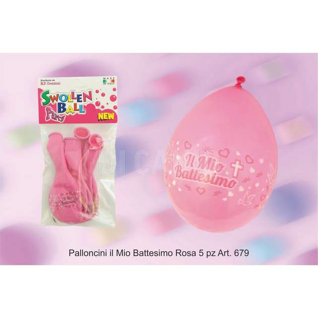 Busta 5 palloncini gomma gd90 battesimo rosa cn - Principale