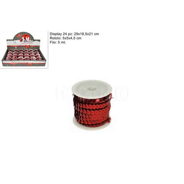 Rotolo cordoncino pailettes 5 mt in disp rosso d.e. - Principale