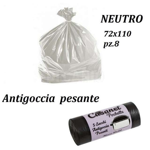 Sacco differanziata neutro cm.72x110 8 pz linea poechette - Principale