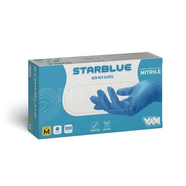Conf. 100 pz guanti in nitrile senza polvere new med starblue tg. s - Principale