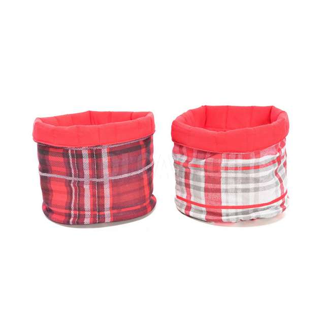 Cestino natalizio in cotone tartan diam.17x17cm assortito - Principale