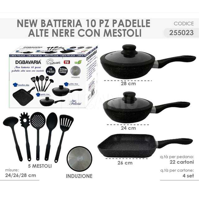 Batteria 10 pz induzione ( 1 x pad.cm.24-24-28 c-c+1 bist.i+5mestoli) - Principale