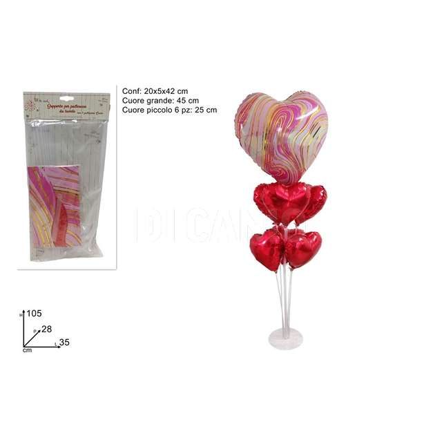 Palloncini cuore 7 pz con supporto - Principale