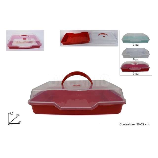 Contenitore portatorta rettangolare cm.30x22 3 colori - Principale