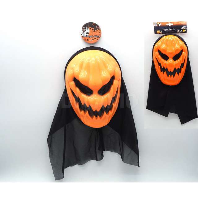Maschera halloween zucca arancione con telo nero h.25x15x8 cm - Principale