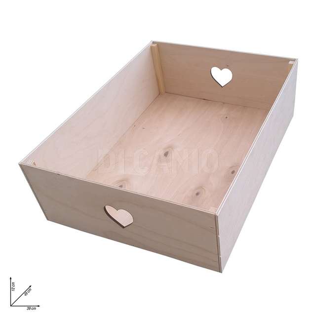 Contenitore legno cuore 39x49x12 naturale - Principale