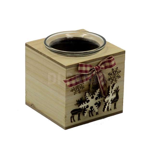 Portacandele moose legno con renne 1p cm7,5x7,5h7,5 vacc. 6062630000 - Principale