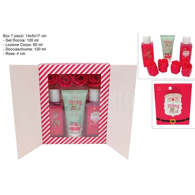 Confezione regalo babbo natale rosso set da bagno 3 pz con rose - Principale