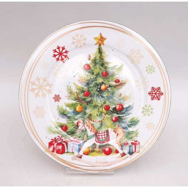 Piatto pvc cm.33 bianco dec.babbo c/pacchi e agrifoglio - Principale