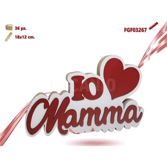 Scritta legno cuore io amo mamma cm.18x12 - Principale