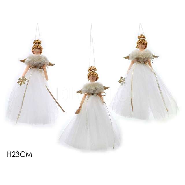 Appendino angelo bianco con oro h23cm 3 ass.. - Principale