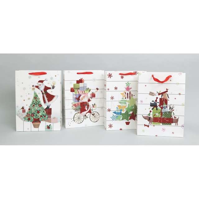 Busta regalo cm.30x12x42h bianca righe nere dec. 4 ass. - Principale