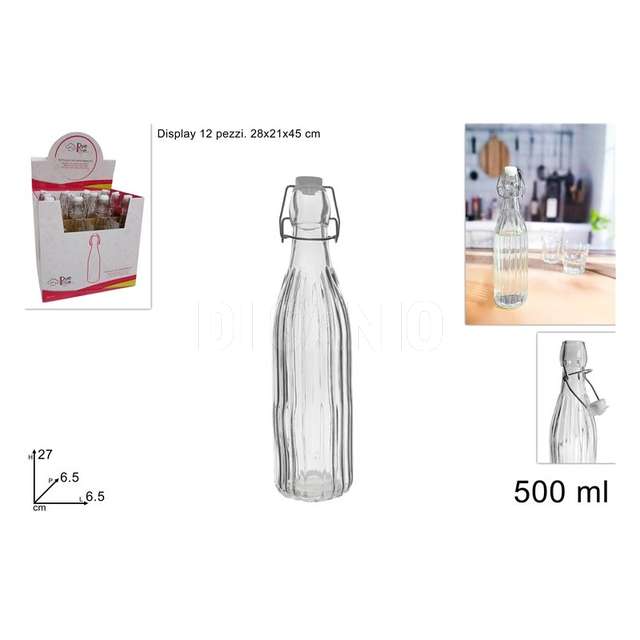 Bottiglia vetro rigata 500 ml con tappoermetico - Principale
