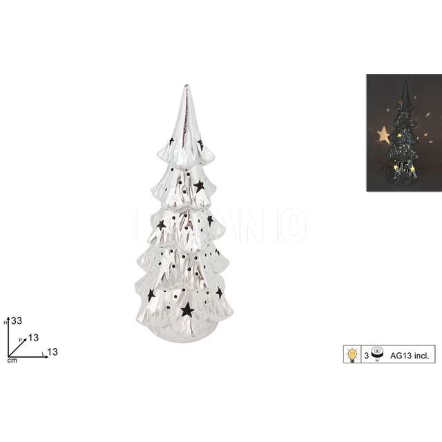 Albero ceramica 33 cm. silver decoro natalizio con luce - Principale