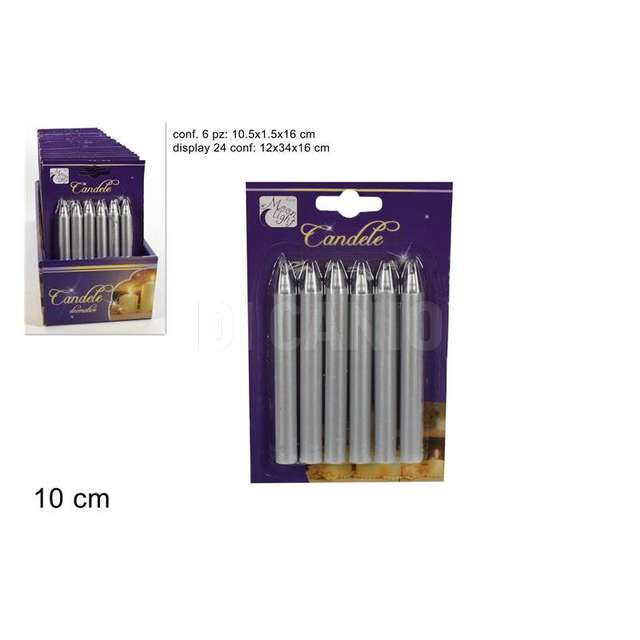 Minicandele 6pz metallizzate in blister silver - Principale