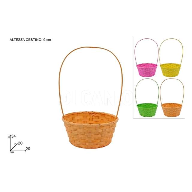 Cestino tondo cm.20x9x34 con manico 4 colori - Principale