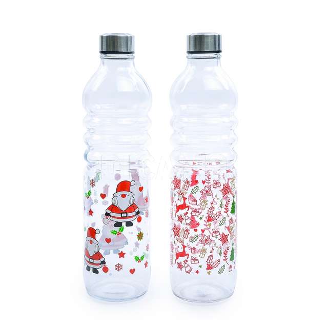 Bottiglia in vetro 1250 ml. con tappo in acciaio d.8.7xh.33.2 cm design assorti - Principale
