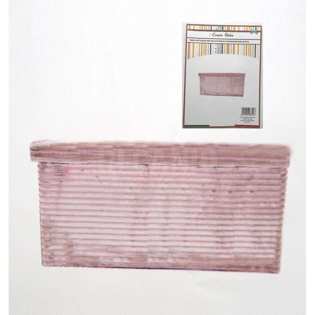 Panca rettangolare velluto rigato cm.80x40x40 rosa - Principale