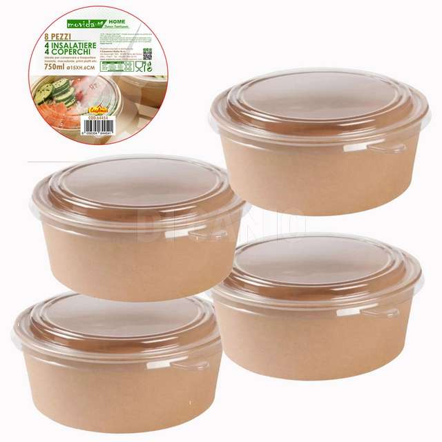 Set 4 insalatiere bio con coperchio tonde 750 ml - Principale