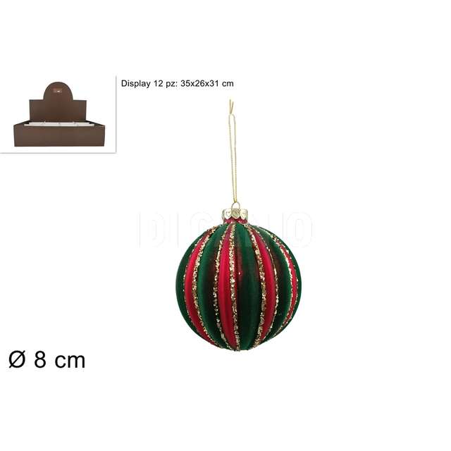 Palla vetro 8 cm. rossa con velluto verde - Principale