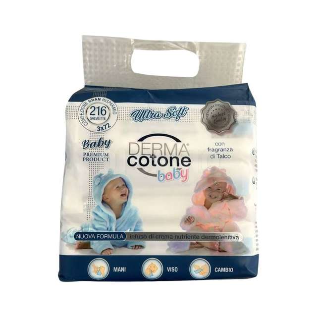 Set 3 pack 216 pezzi salviettine con crema cambio pannolino al talco - Principale