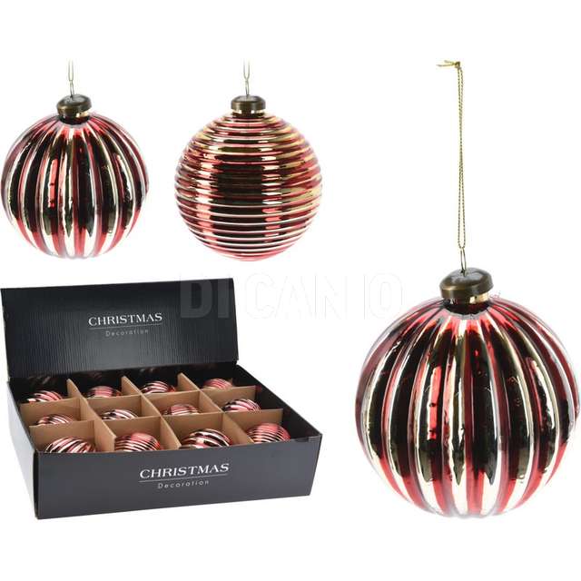 Sfera vetro oro/rosso 10cm 2ass - Principale