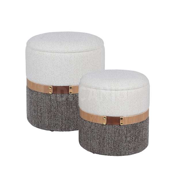 Set 2 pouf contenitore talya bianco e grigio - Principale