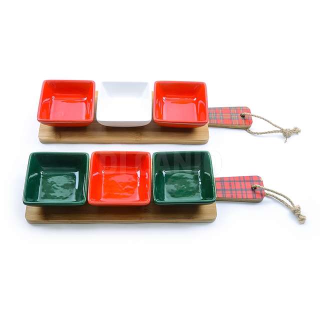 Set 4 ciotole con tagliere in bambu e ceramica 41x12xh.6 cm ass - Principale