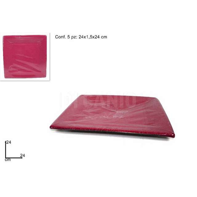 Piatti quadrati cartoncino 24cm set 5 pz fucsia d.e. - Principale