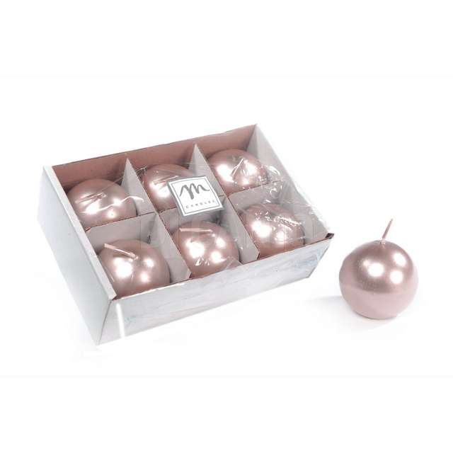 Set 6 candele sfera in cera metalliche rose gold d cm 5 - Principale