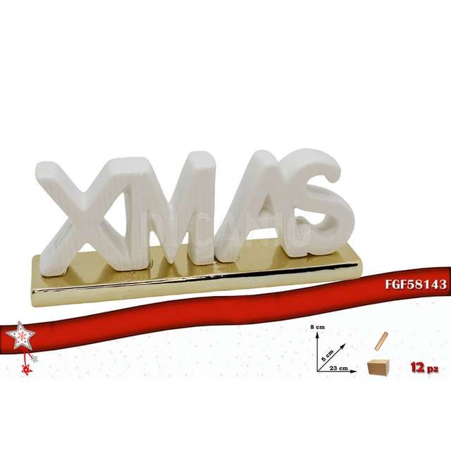 Scritta xmas ceramica bianca/oro 23x5x8 - Principale