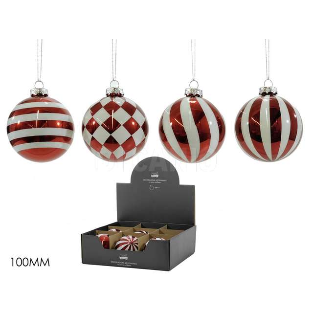 Palla vetro 100mm rosso con bia 4ass displ - Principale